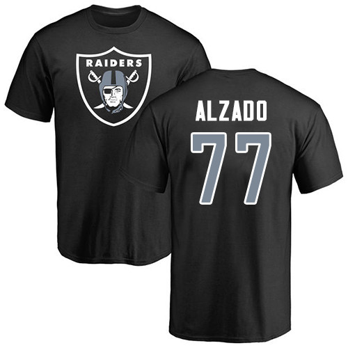 Men Oakland Raiders Black Lyle Alzado Name and Number Logo NFL Football #77 T Shirt